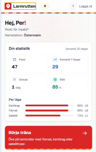 Larmrutten Dashboard - Verklig appvy